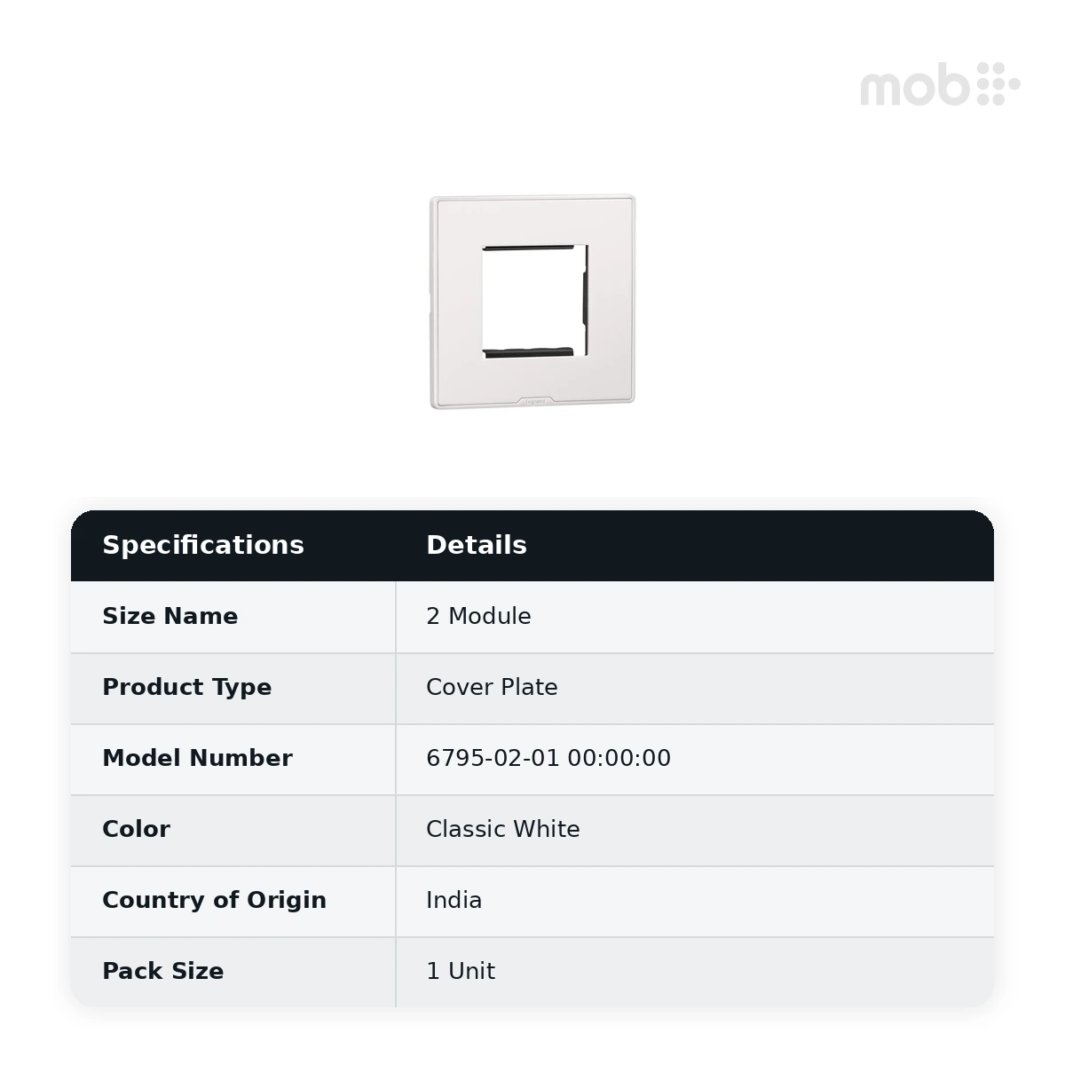 Legrand Myrius Cover Plate - 2 Module - Classic White, Cat. No.: 6795 02 - image 2