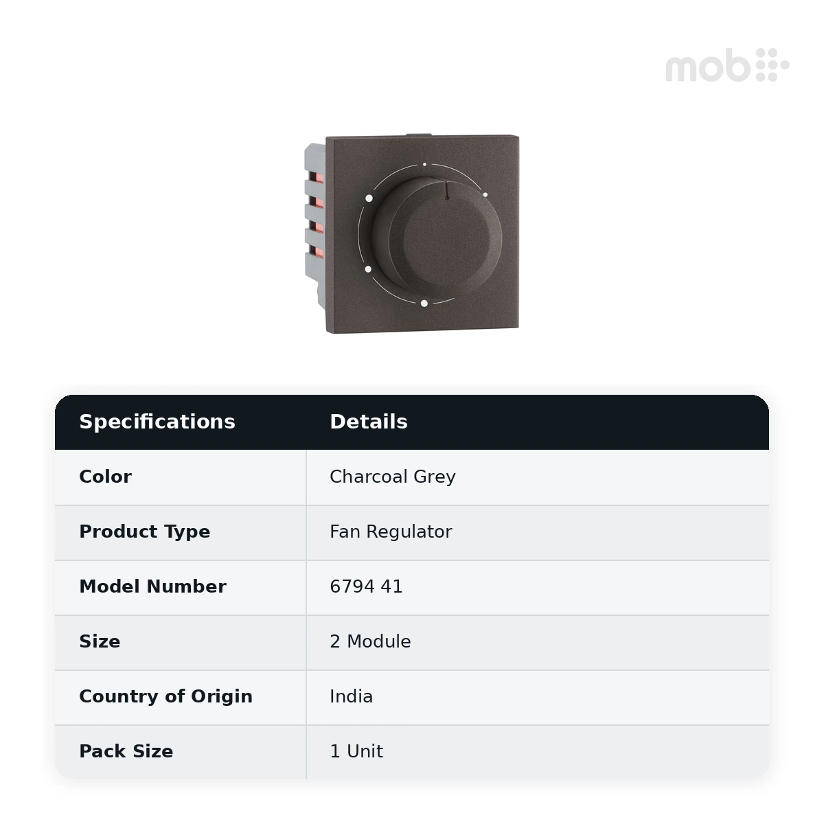 Legrand Myrius Fan Regulator - 120 Watts - 360° - ISI - 2 Module, Cat. No.: 6794 41 - image 2