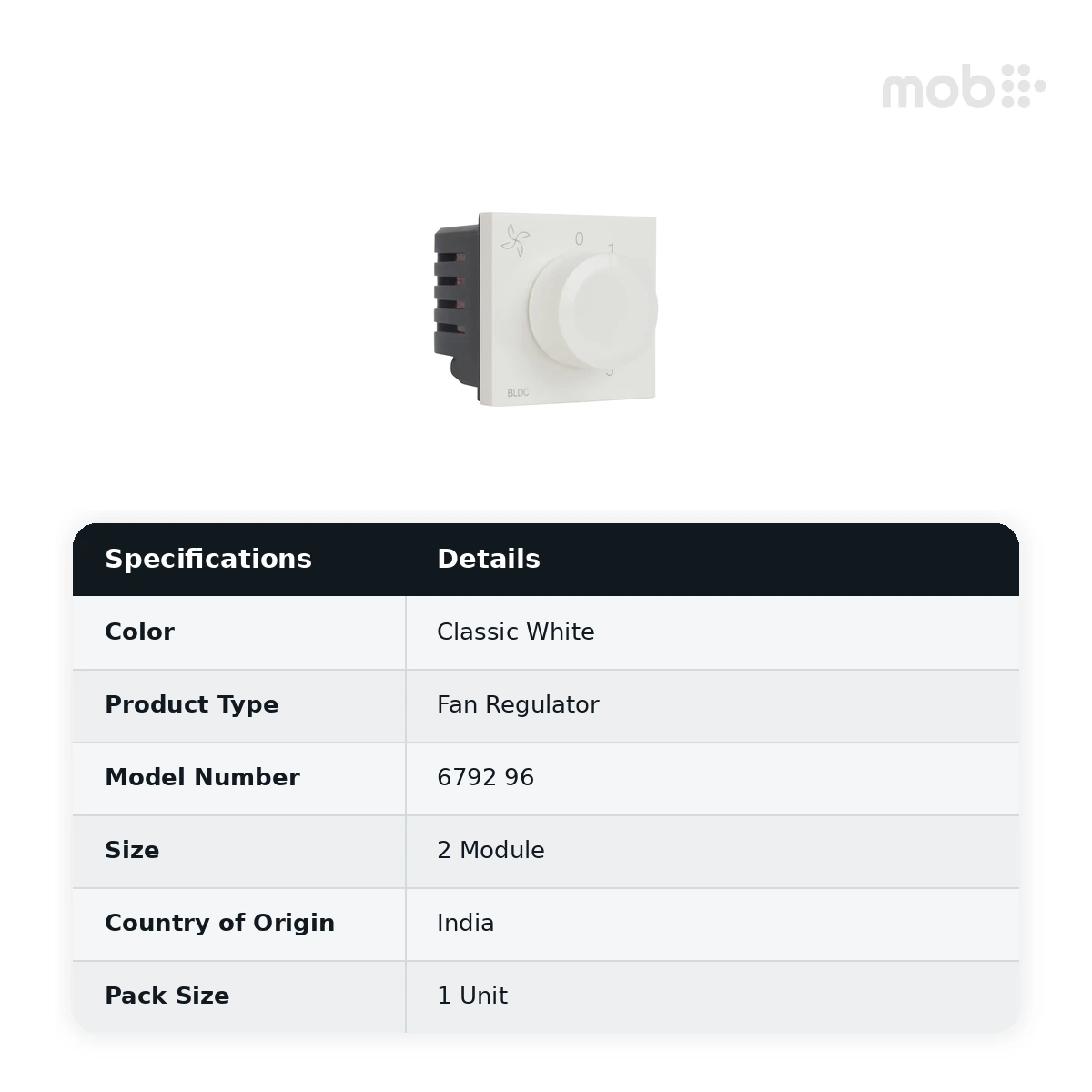 Legrand Myrius Fan Regulator - BLDC - 2 Module^, Cat. No.: 6792 96 - image 2