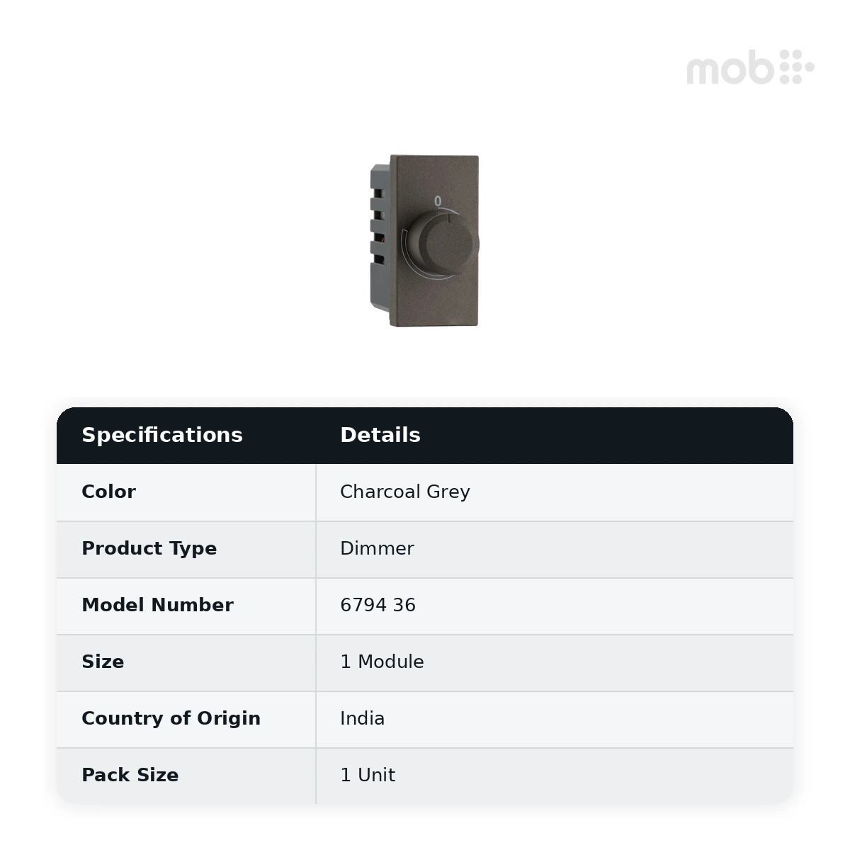 Legrand Myrius Rotary Dimmer - 400 Watts - 1 Module, Cat. No.: 6794 36 - image 2