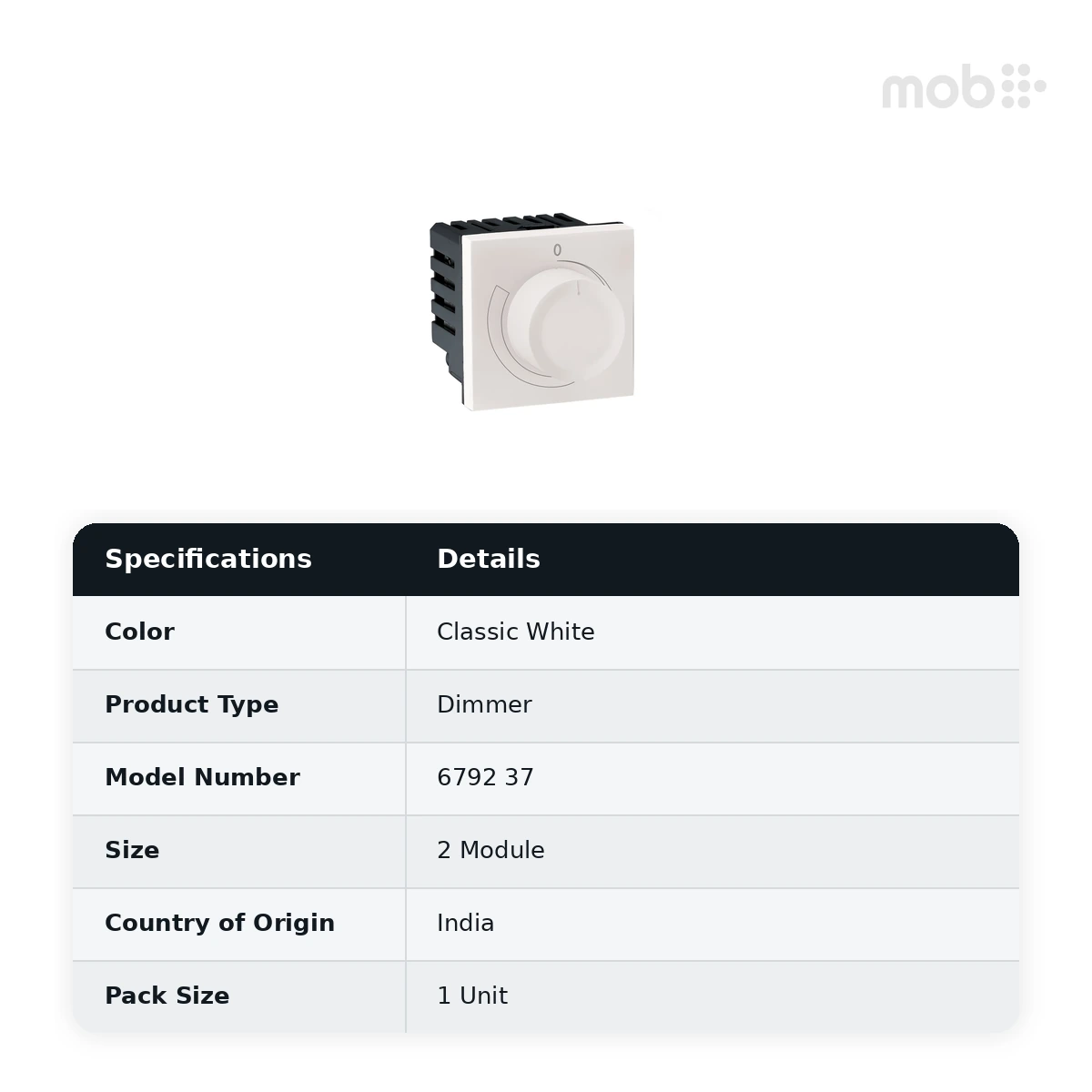 Legrand Myrius Rotary Light Dimmer - 500 Watts - 2 Module, Cat. No.: 6792 37 - image 2