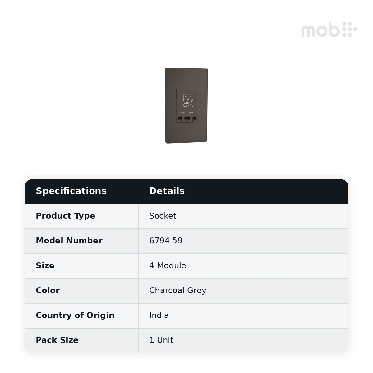 Legrand Myrius Shaver Socket - 120/230V AC - Monoblock with Plate - 4 Module, Cat. No.: 6794 59 - image 2