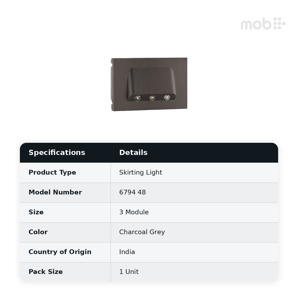 Legrand Myrius Skirting Light - with Warm White LED - 3 Module, Cat. No.: 6794 48 - image 2