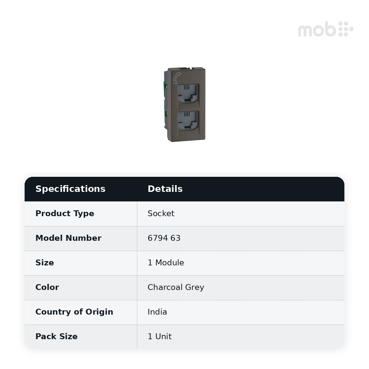 Legrand Myrius Telephone Socket - Double RJ11 - 1 Module, Cat. No.: 6794 63 - image 2