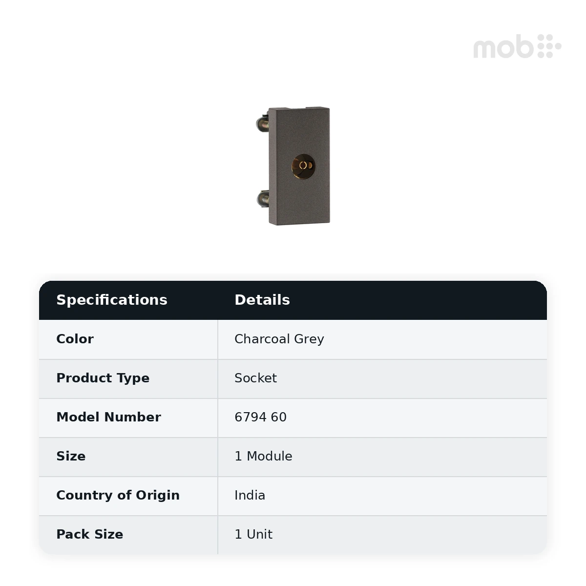 Legrand Myrius TV Co - axial Socket - 1 Module 362 1/20/200, Cat. No.: 6794 60