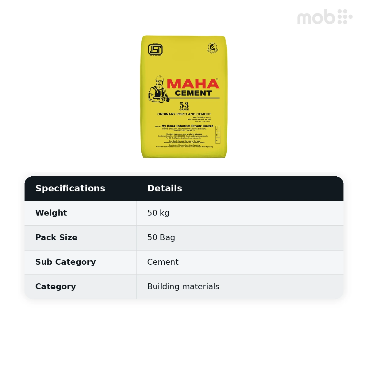 (50 Bags MOQ) Maha Ordinary Portland (OPC) Grade 53 Cement 50Kg Bag (50 Bags Multiple)  - image 2