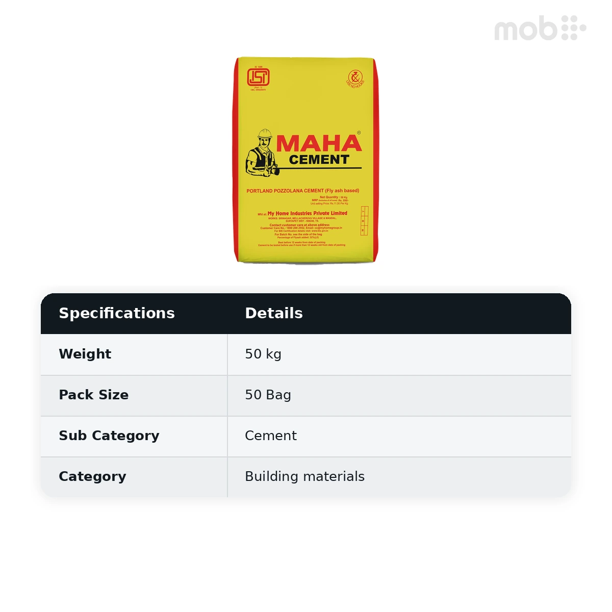 (50 Bags MOQ) Maha Portland Pozzolana (PPC) Cement 50Kg Bag (50 Bags Multiple)  - image 2