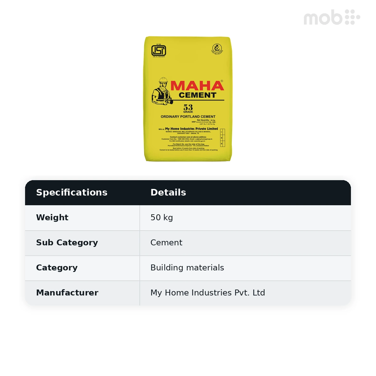 Maha Ordinary Portland (OPC) Grade 53 Cement 50Kg Bag - image 2