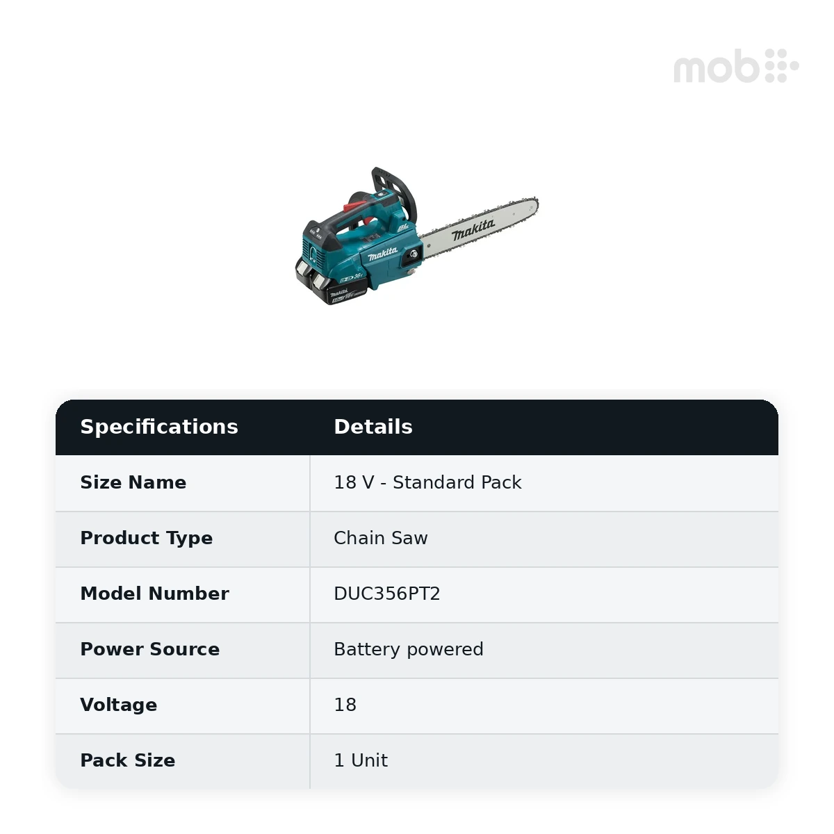 Makita 18VX2 350MM Top Handle Chain Saw, 18 V, Code: DUC356PT2 - image 2