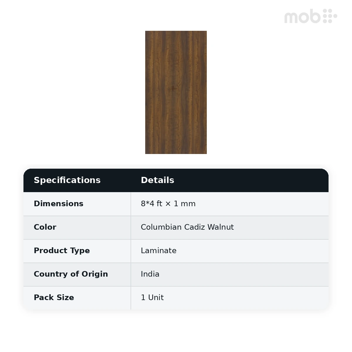 Merino Laminates Premium Collection Cadiz Walnut Columbian Cadiz Walnut 8'x4' Size 14177 HGL RH