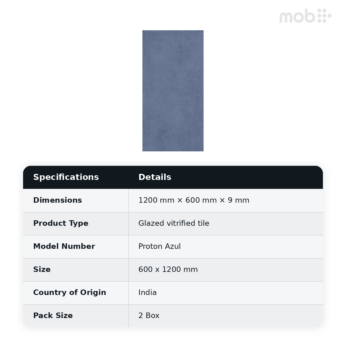 Morbi Tiles (Blackberry) Floral Proton Azul 600 x 1200 mm (2x4 Feet) Rocker Finish 9 mm Thickness, (2 Tiles/Box and 15.5 Sqft/Box) - image 2