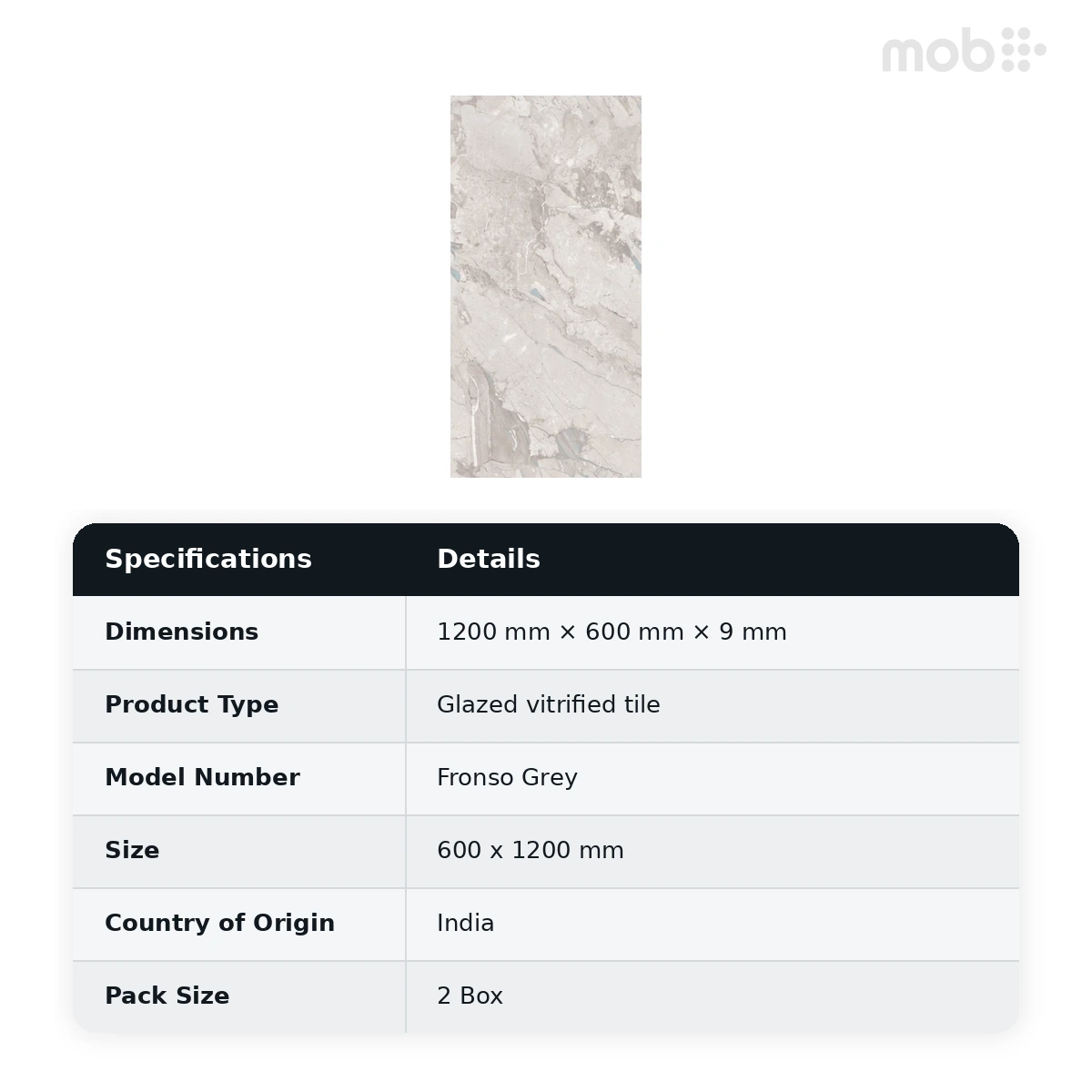 Morbi Tiles (Blackberry) Lastra Fronso Grey 600 x 1200 mm (2x4 Feet) Lastra Finish 9 mm Thickness, (2 Tiles/Box and 15.5 Sqft/Box) - image 2
