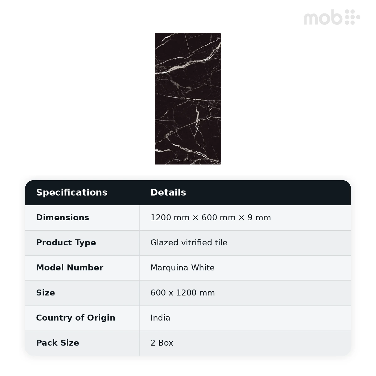 Morbi Tiles (Blackberry) Lastra Marquina White 600 x 1200 mm (2x4 Feet) Lastra Finish 9 mm Thickness, (2 Tiles/Box and 15.5 Sqft/Box) - image 2