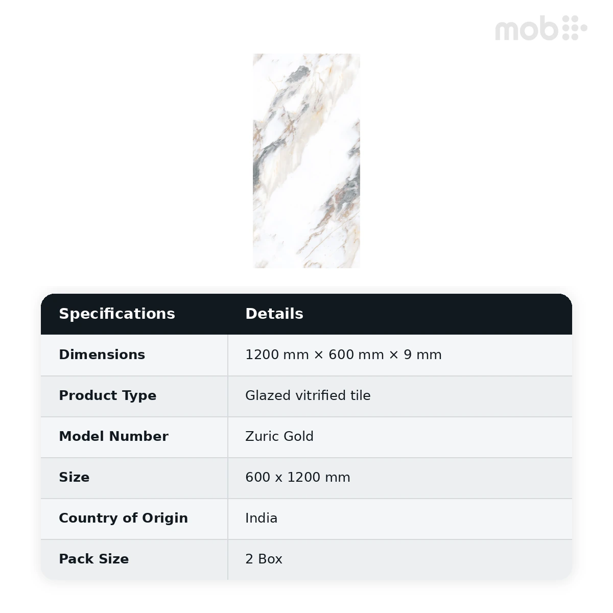 Morbi Tiles (Blackberry) Lastra Zuric Gold 600 x 1200 mm (2x4 Feet) Lastra Finish 9 mm Thickness, (2 Tiles/Box and 15.5 Sqft/Box) - image 2