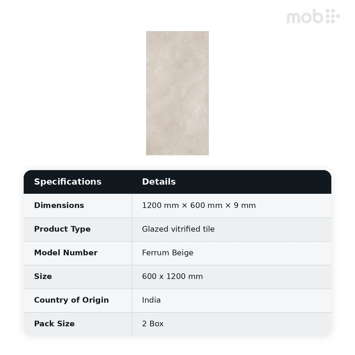 Morbi Tiles (Blackberry) Lucent Ferrum Beige 600 x 1200 mm (2x4 Feet) Lucent Finish 9 mm Thickness, (2 Tiles/Box and 15.5 Sqft/Box) - image 2