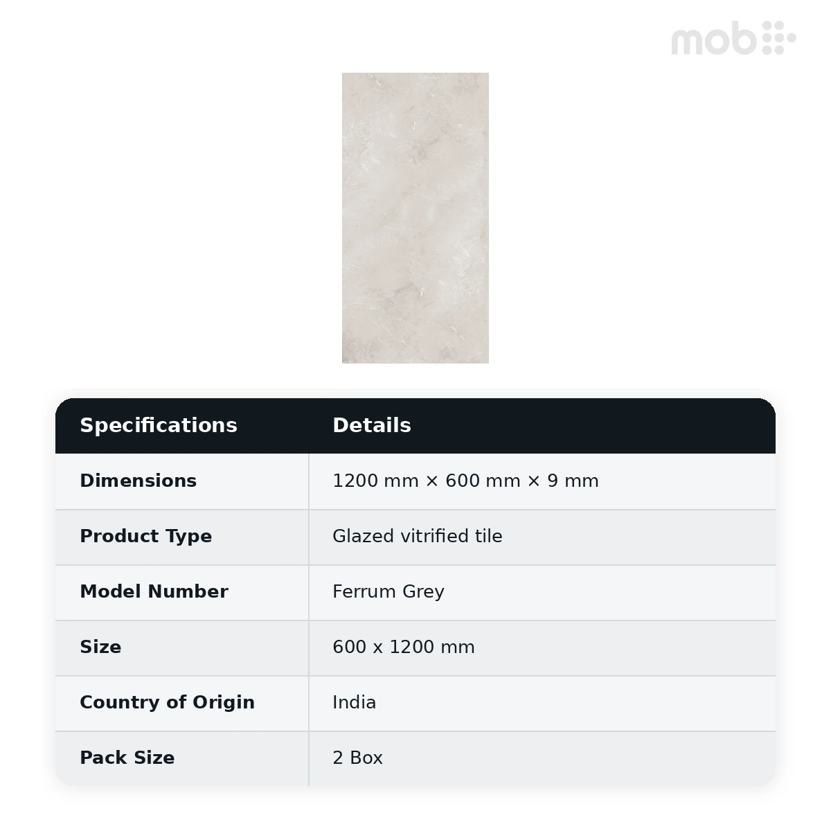 Morbi Tiles (Blackberry) Lucent Ferrum Grey 600 x 1200 mm (2x4 Feet) Lucent Finish 9 mm Thickness, (2 Tiles/Box and 15.5 Sqft/Box) - image 2