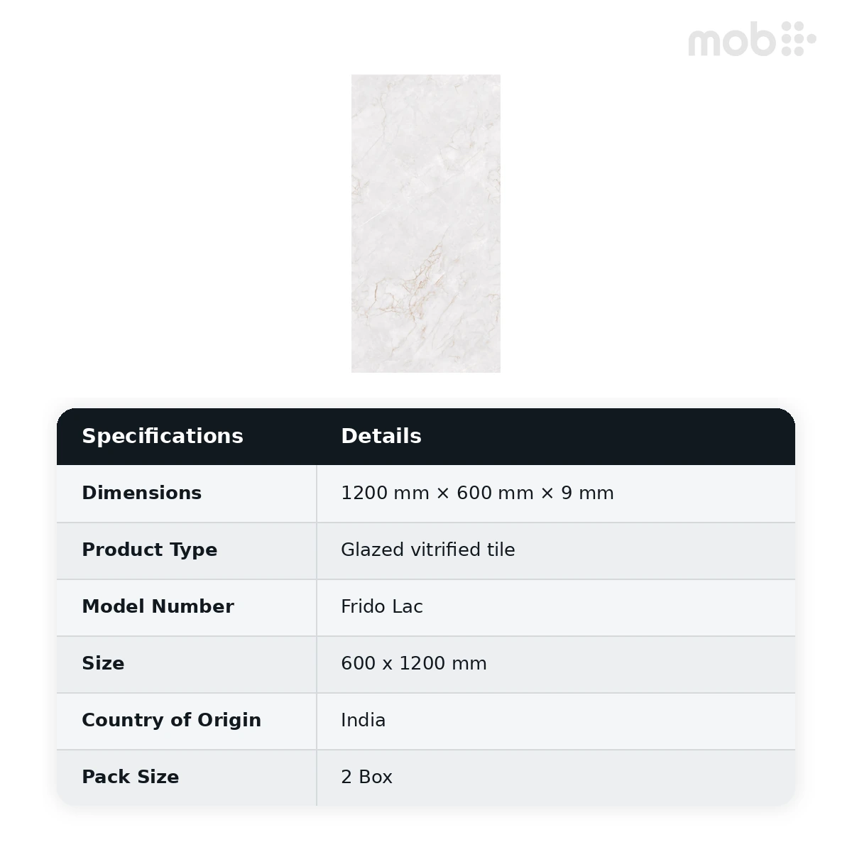 Morbi Tiles (Blackberry) Lucent Frido Lac 600 x 1200 mm (2x4 Feet) Lucent Finish 9 mm Thickness, (2 Tiles/Box and 15.5 Sqft/Box) - image 2