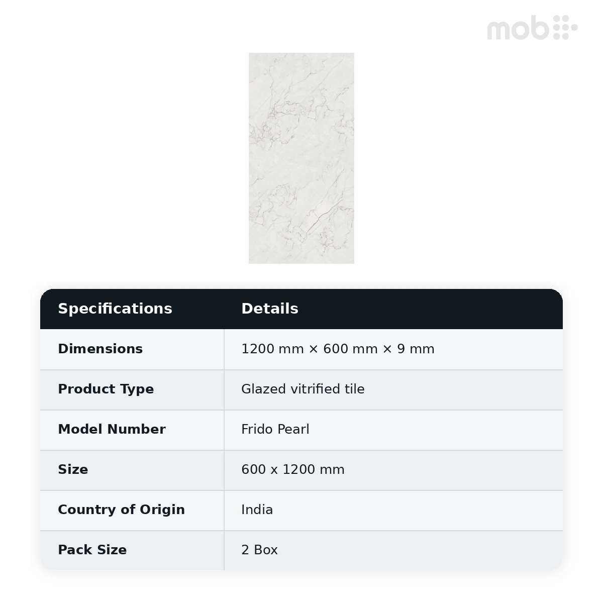 Morbi Tiles (Blackberry) Lucent Frido Pearl 600 x 1200 mm (2x4 Feet) Lucent Finish 9 mm Thickness, (2 Tiles/Box and 15.5 Sqft/Box) - image 2