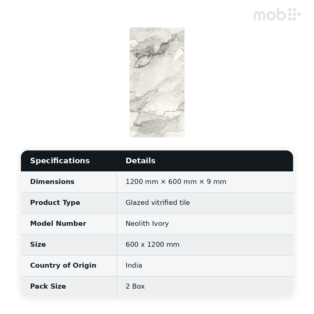 Morbi Tiles (Blackberry) Lucent Neolith Ivory 600 x 1200 mm (2x4 Feet) Lucent Finish 9 mm Thickness, (2 Tiles/Box and 15.5 Sqft/Box) - image 2