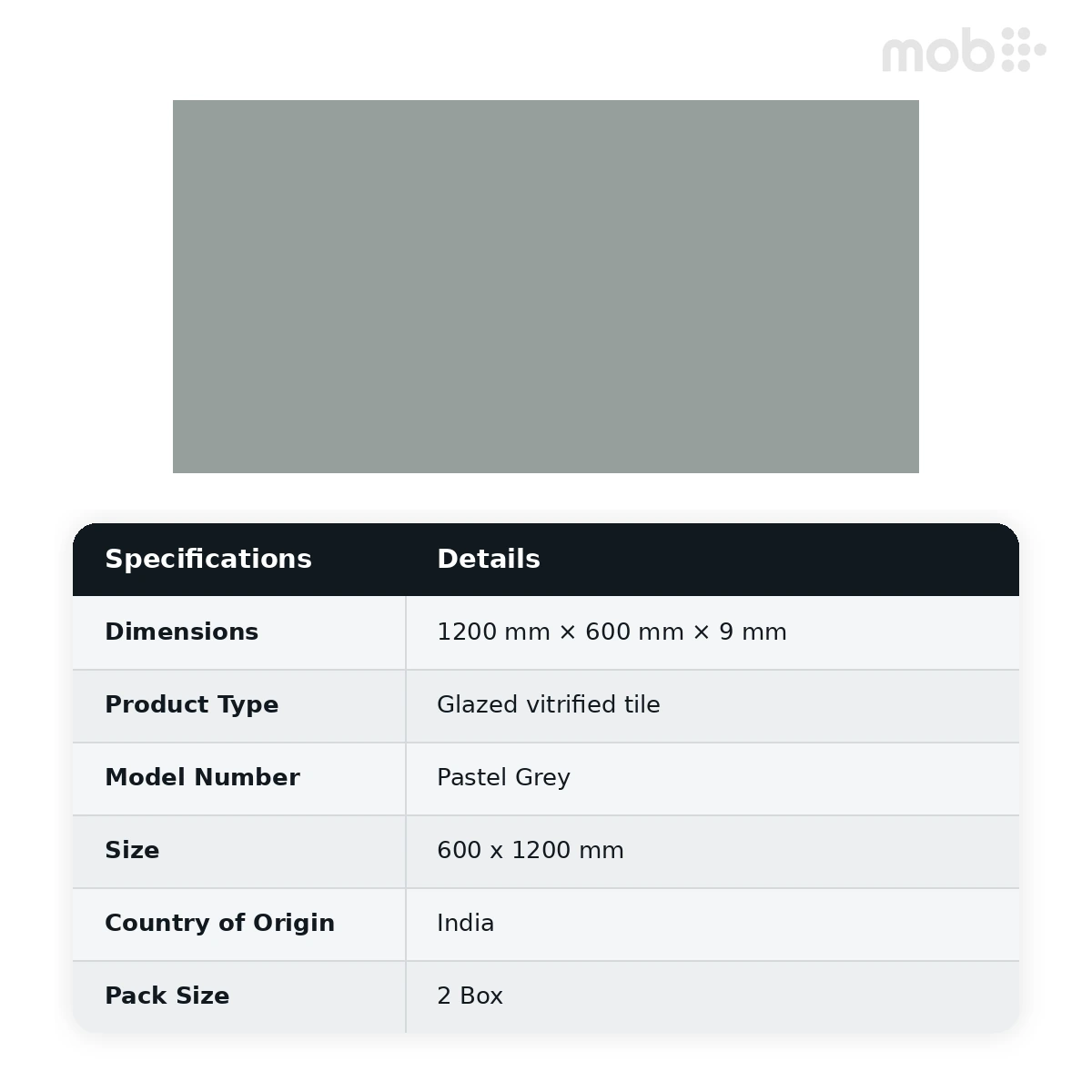 Morbi Tiles (Blackberry) Matt Pastel Pastel Grey 600 x 1200 mm (2x4 Feet) Matt Finish 9 mm Thickness, (2 Tiles/Box and 15.5 Sqft/Box) - image 2
