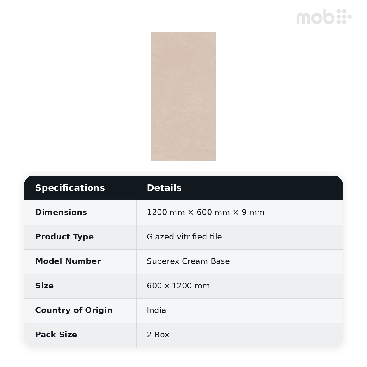 Morbi Tiles (Blackberry) Proactive Superex Cream Base 600 x 1200 mm (2x4 Feet) Proactive Finish 9 mm Thickness, (2 Tiles/Box and 15.5 Sqft/Box) - image 2