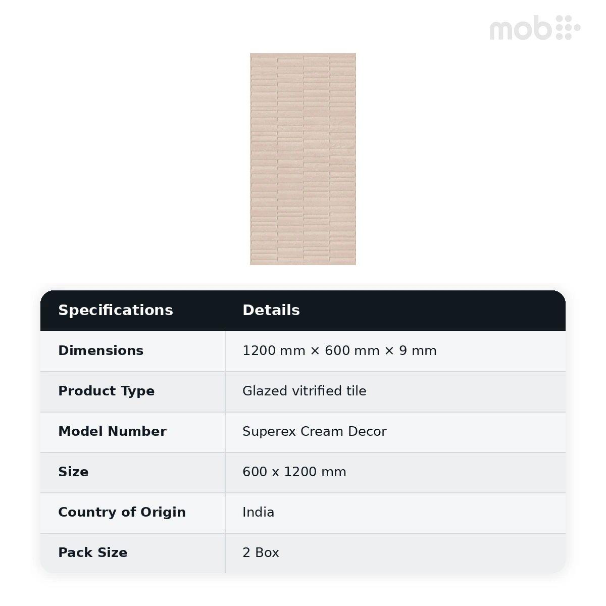 Morbi Tiles (Blackberry) Proactive Superex Cream Decor 600 x 1200 mm (2x4 Feet) Proactive Finish 9 mm Thickness, (2 Tiles/Box and 15.5 Sqft/Box) - image 2