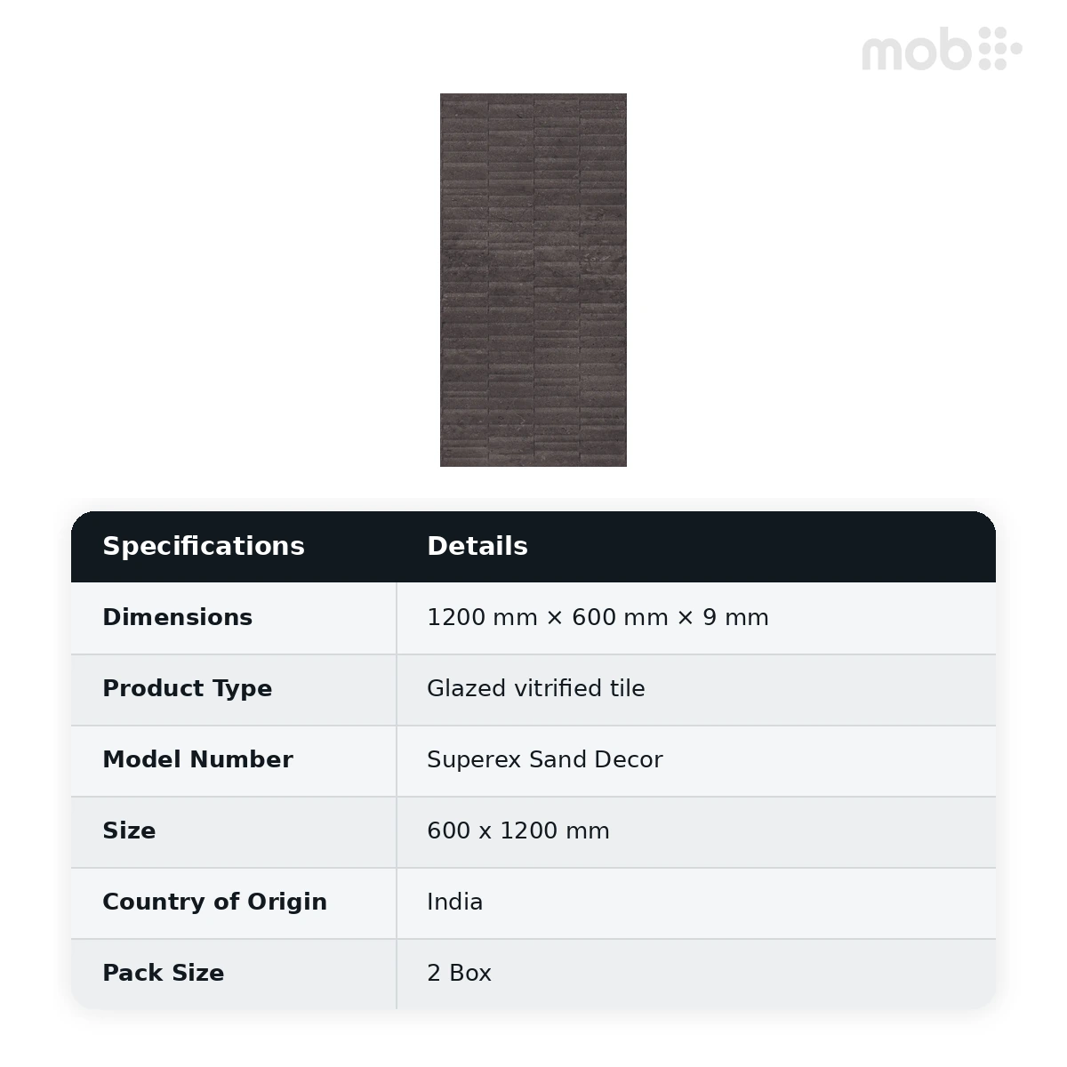 Morbi Tiles (Blackberry) Proactive Superex Sand Decor 600 x 1200 mm (2x4 Feet) Proactive Finish 9 mm Thickness, (2 Tiles/Box and 15.5 Sqft/Box) - image 2