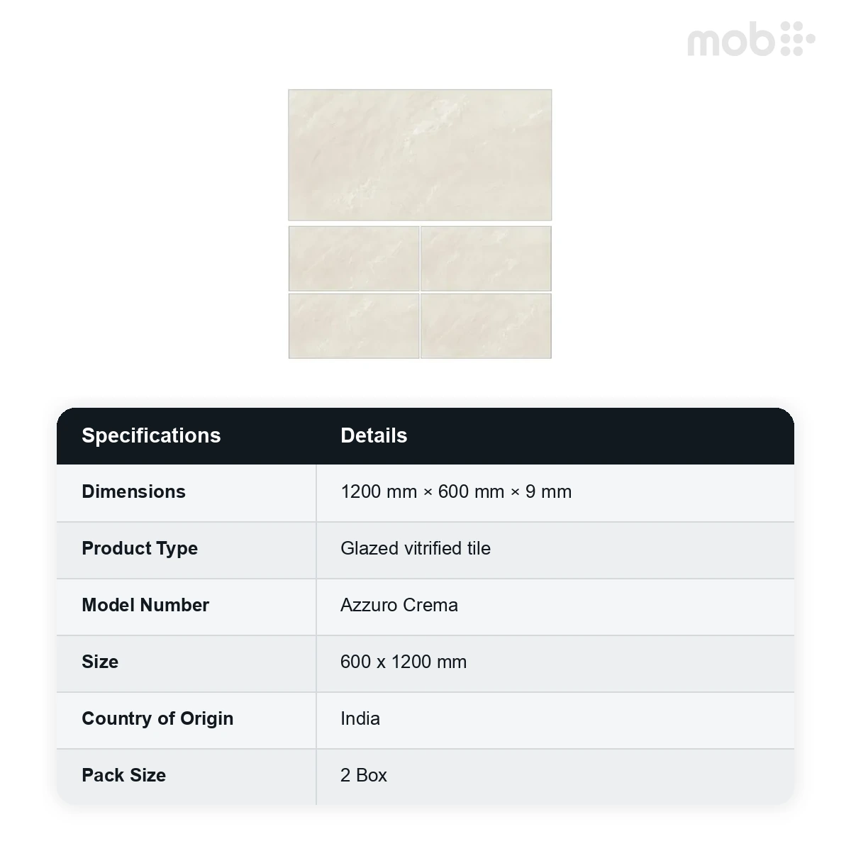 Morbi Tiles (Clancey) Base & Decor Azzuro Crema 600 x 1200 mm (2x4 Feet) Matt Carving Finish 9 mm Thickness, (2 Tiles/Box and 15.5 Sqft/Box) - image 2