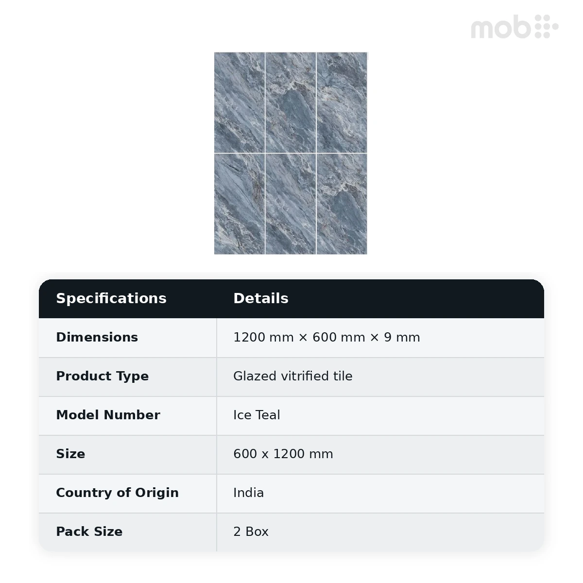 Morbi Tiles (Clancey) Endless Ice Teal 600 x 1200 mm (2x4 Feet) Matt Finish 9 mm Thickness, (2 Tiles/Box and 15.5 Sqft/Box) - image 2