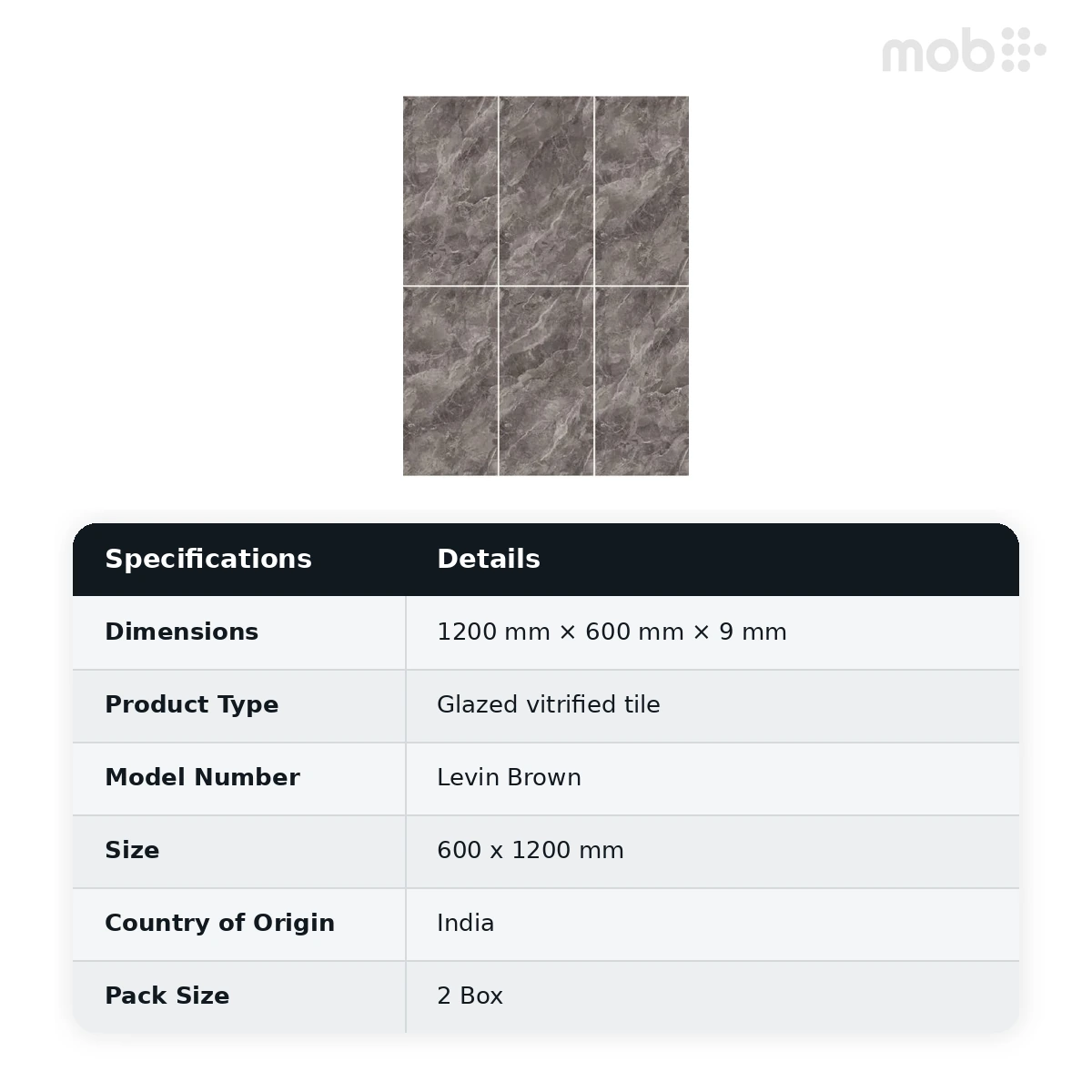 Morbi Tiles (Clancey) Endless Levin Brown 600 x 1200 mm (2x4 Feet) Matt Finish 9 mm Thickness, (2 Tiles/Box and 15.5 Sqft/Box) - image 2