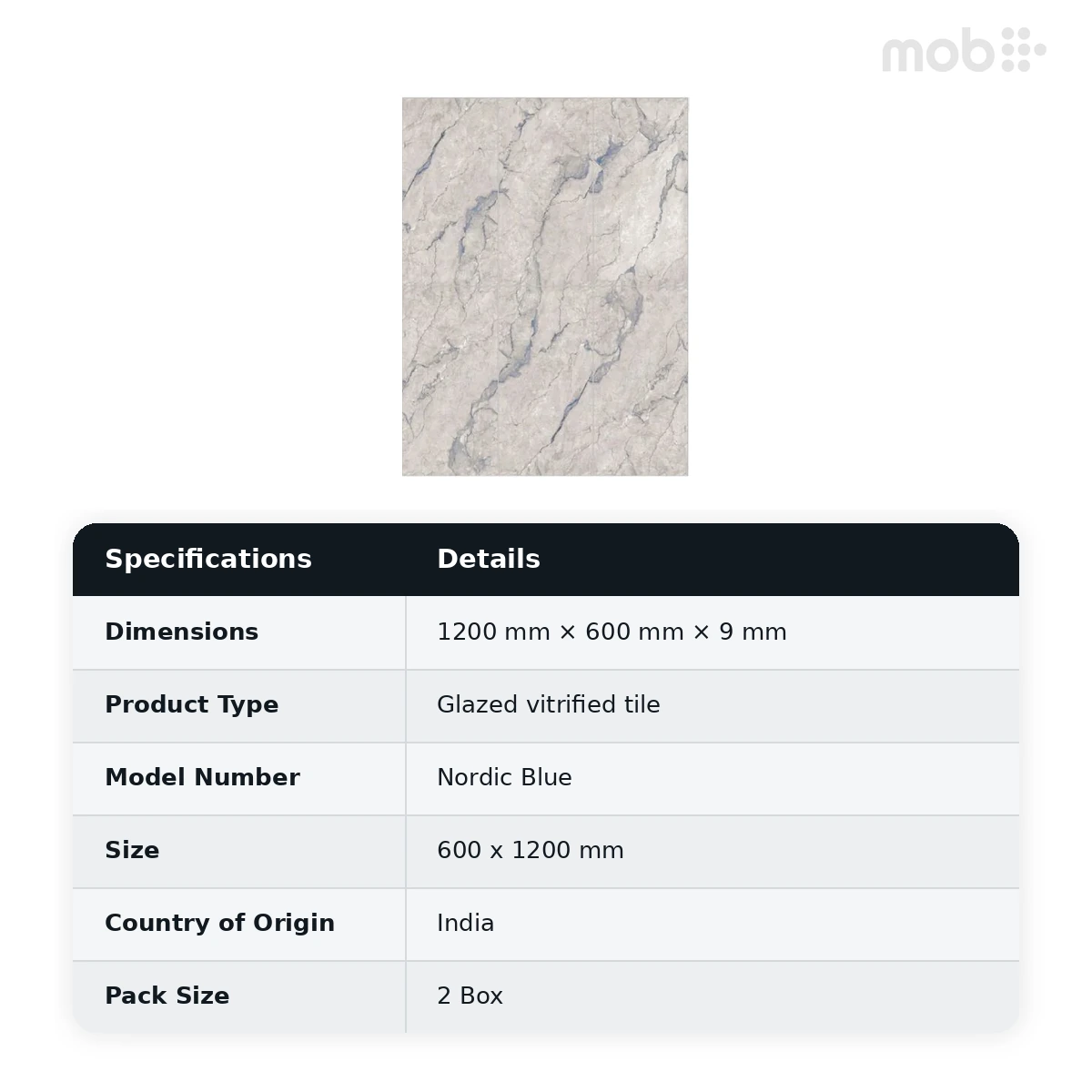 Morbi Tiles (Clancey) Endless Nordic Blue 600 x 1200 mm (2x4 Feet) Matt Carving Finish 9 mm Thickness, (2 Tiles/Box and 15.5 Sqft/Box) - image 2