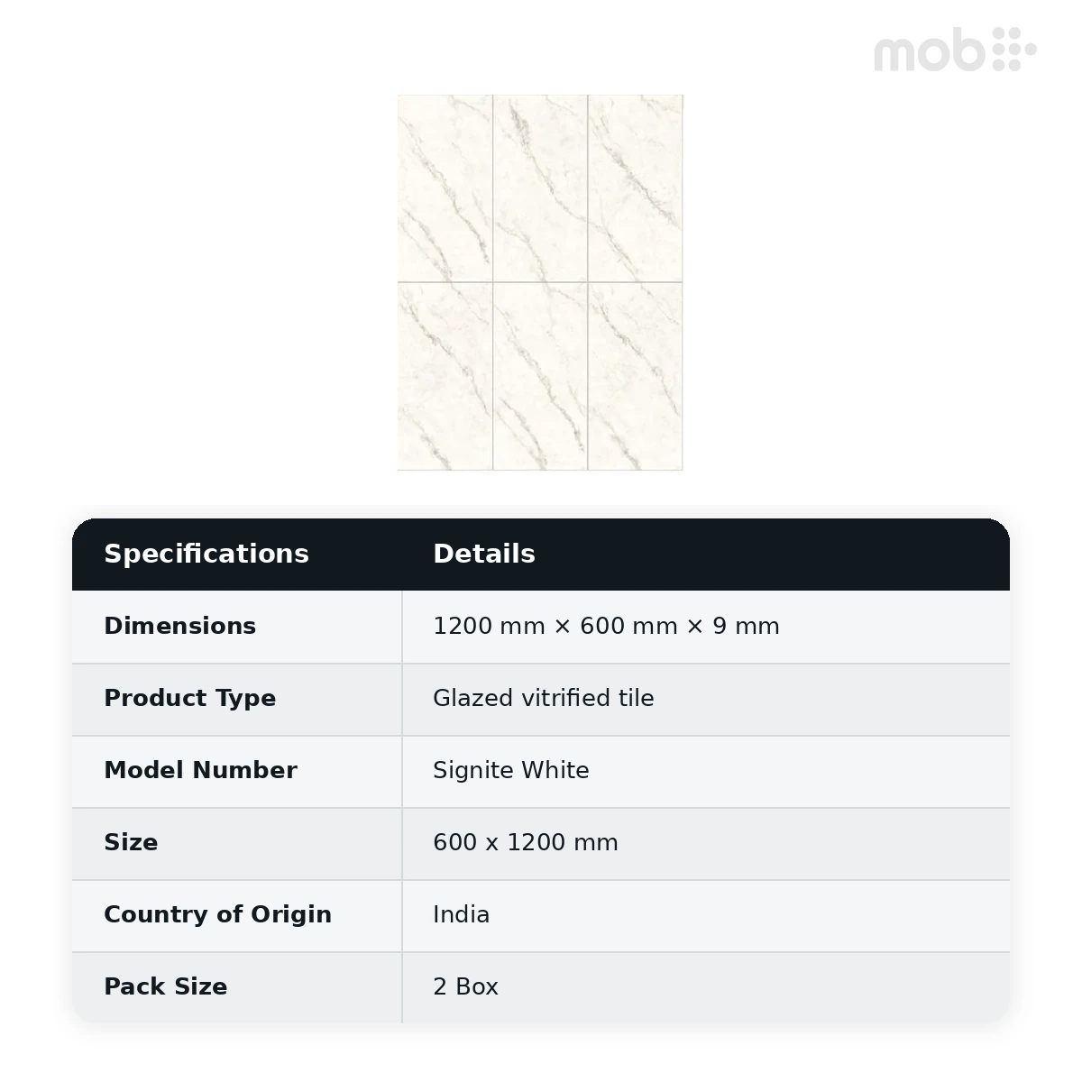 Morbi Tiles (Clancey) Endless Signite White 600 x 1200 mm (2x4 Feet) Matt Finish 9 mm Thickness, (2 Tiles/Box and 15.5 Sqft/Box) - image 2
