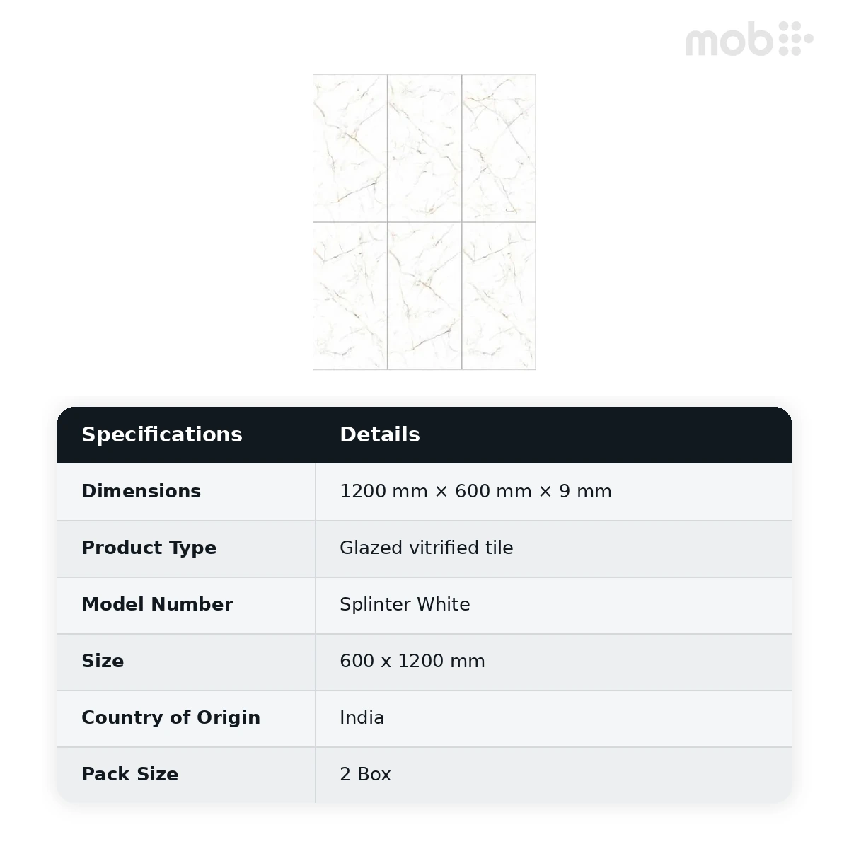 Morbi Tiles (Clancey) Endless Splinter White 600 x 1200 mm (2x4 Feet) Matt Finish 9 mm Thickness, (2 Tiles/Box and 15.5 Sqft/Box) - image 2