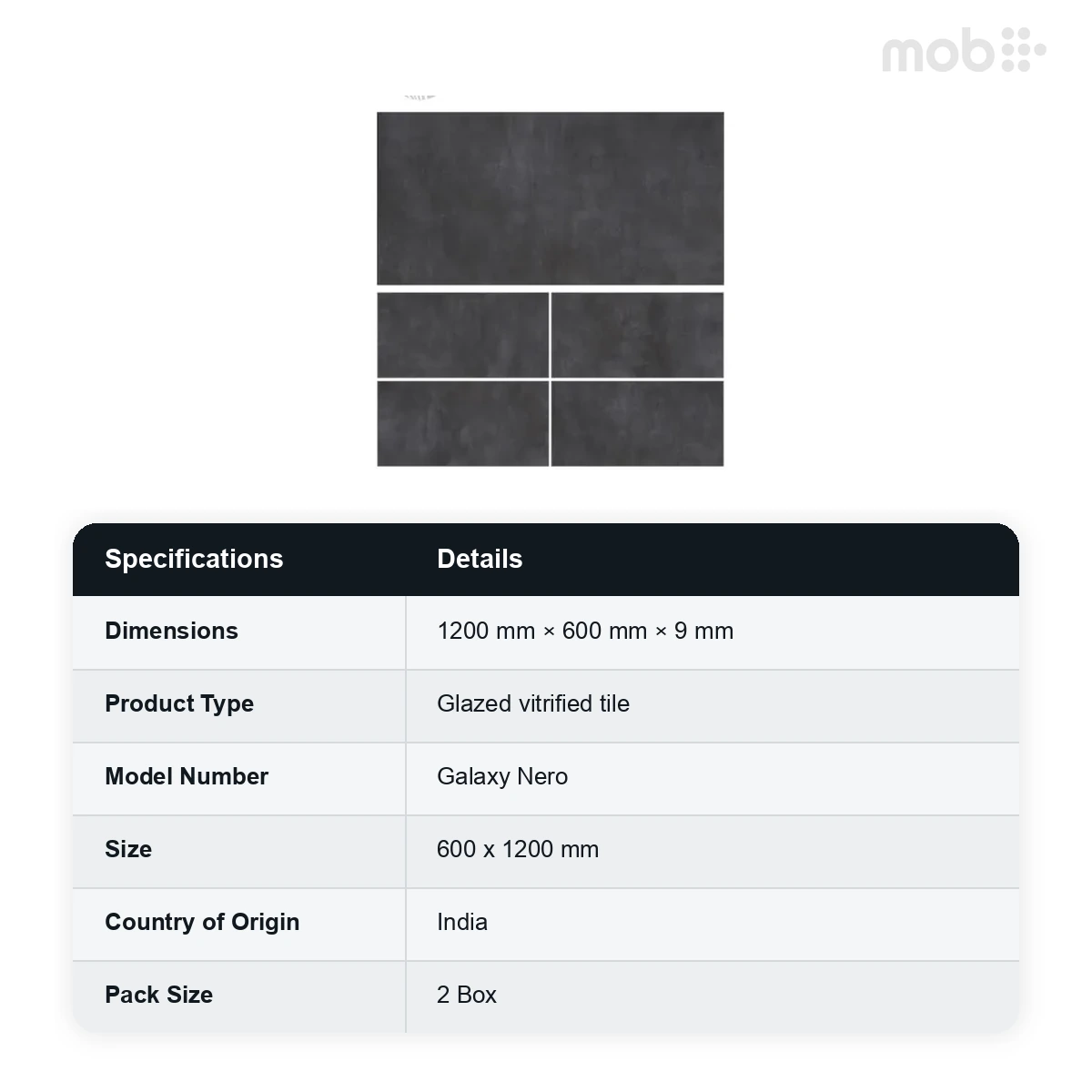 Morbi Tiles (Clancey) Galaxy Galaxy Nero 600 x 1200 mm (2x4 Feet) Punch With Carving Finish 9 mm Thickness, (2 Tiles/Box and 15.5 Sqft/Box) - image 2