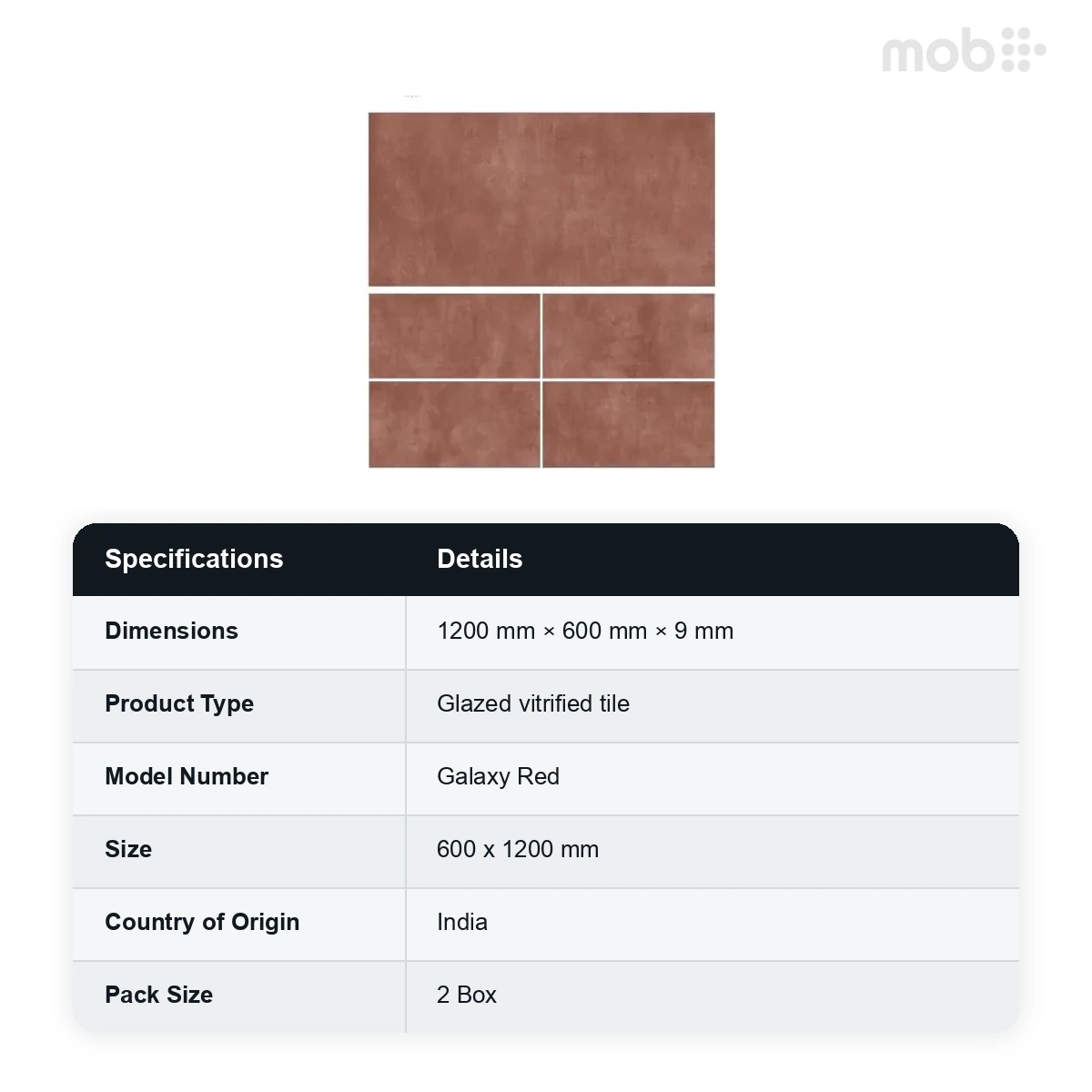 Morbi Tiles (Clancey) Galaxy Galaxy Red 600 x 1200 mm (2x4 Feet) Punch With Carving Finish 9 mm Thickness, (2 Tiles/Box and 15.5 Sqft/Box) - image 2