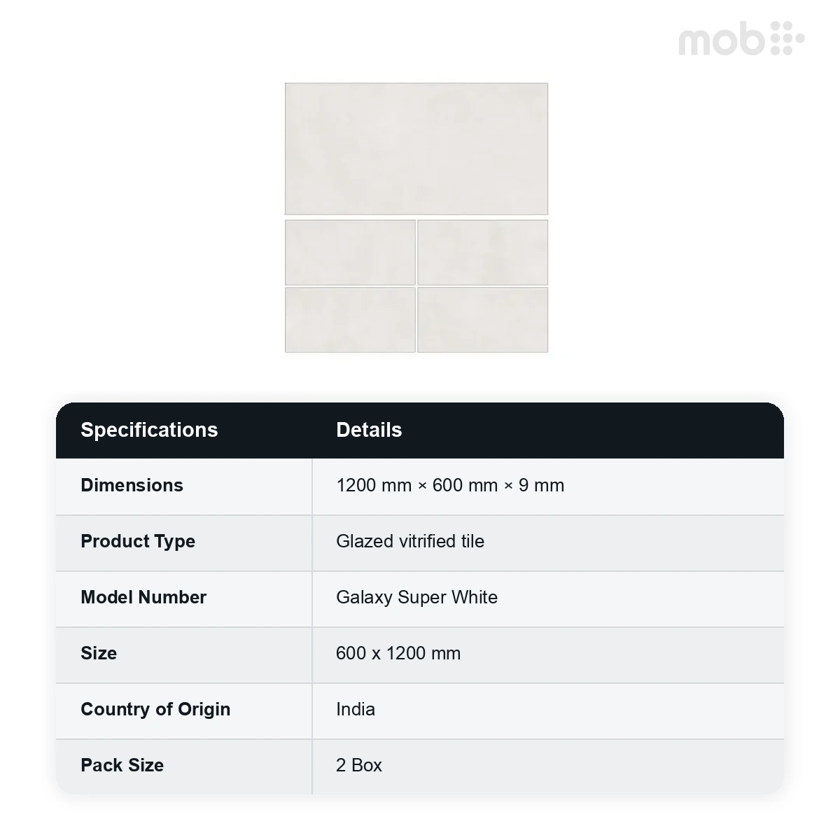 Morbi Tiles (Clancey) Galaxy Galaxy Super White 600 x 1200 mm (2x4 Feet) Punch With Carving Finish 9 mm Thickness, (2 Tiles/Box and 15.5 Sqft/Box) - image 2