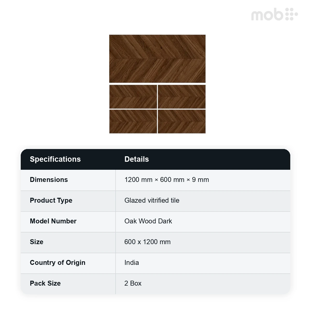 Morbi Tiles (Clancey) Herringbone Oak Wood Dark 600 x 1200 mm (2x4 Feet) Matt Finish 9 mm Thickness, (2 Tiles/Box and 15.5 Sqft/Box) - image 2