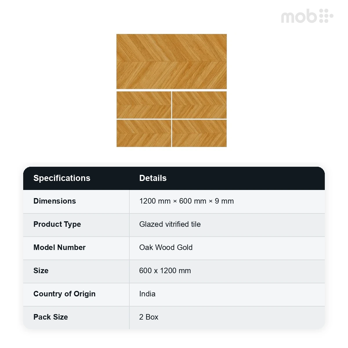 Morbi Tiles (Clancey) Herringbone Oak Wood Gold 600 x 1200 mm (2x4 Feet) Matt Finish 9 mm Thickness, (2 Tiles/Box and 15.5 Sqft/Box) - image 2