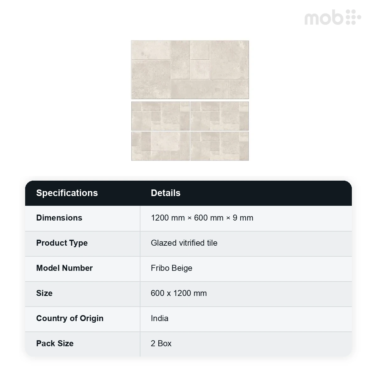 Morbi Tiles (Clancey) Kota Stone Fribo Beige 600 x 1200 mm (2x4 Feet) Matt Finish 9 mm Thickness, (2 Tiles/Box and 15.5 Sqft/Box) - image 2