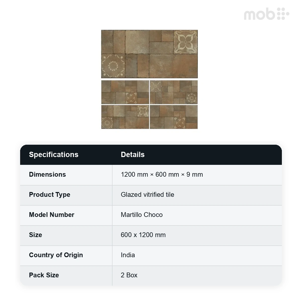 Morbi Tiles (Clancey) Kota Stone Martillo Choco 600 x 1200 mm (2x4 Feet) Matt Finish 9 mm Thickness, (2 Tiles/Box and 15.5 Sqft/Box) - image 2