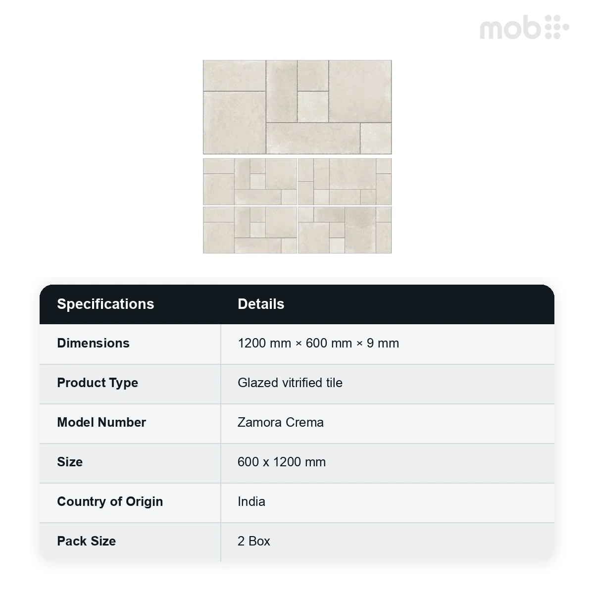 Morbi Tiles (Clancey) Kota Stone Zamora Crema 600 x 1200 mm (2x4 Feet) Matt Finish 9 mm Thickness, (2 Tiles/Box and 15.5 Sqft/Box) - image 2