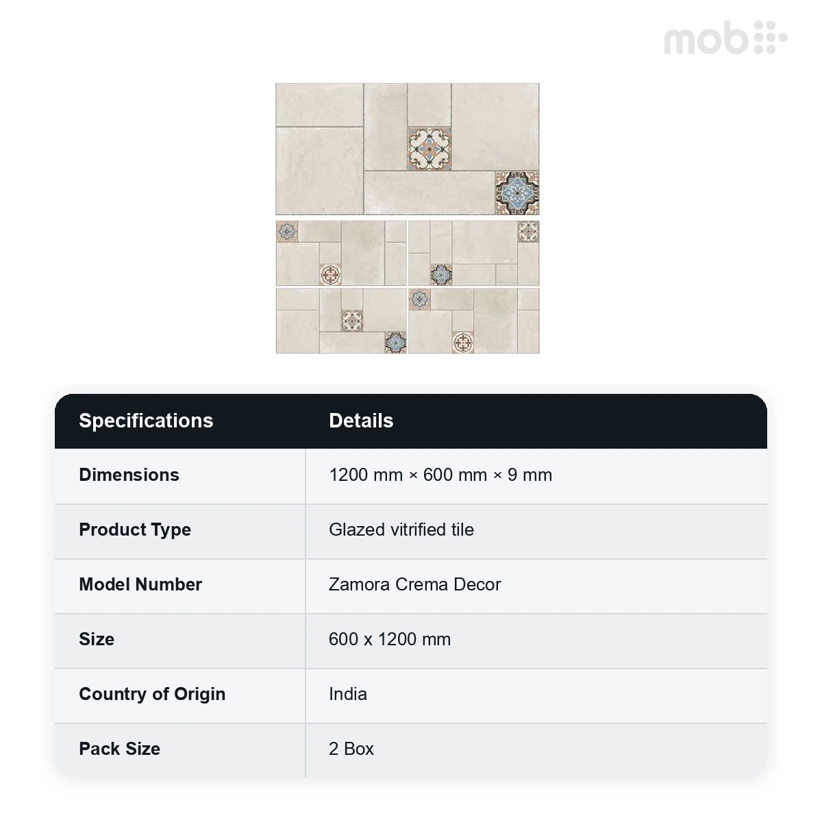 Morbi Tiles (Clancey) Kota Stone Zamora Crema Decor 600 x 1200 mm (2x4 Feet) Carving Finish 9 mm Thickness, (2 Tiles/Box and 15.5 Sqft/Box) - image 2
