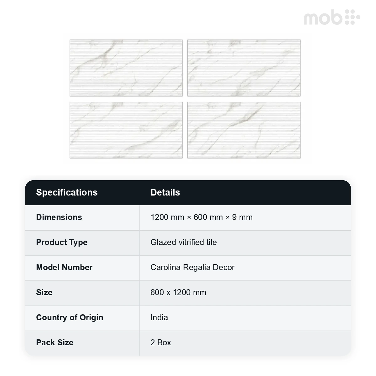 Morbi Tiles (Clancey) Liner Punch Carolina Regalia Decor 600 x 1200 mm (2x4 Feet) Punch With Carving Finish 9 mm Thickness, (2 Tiles/Box and 15.5 Sqft/Box) - image 2
