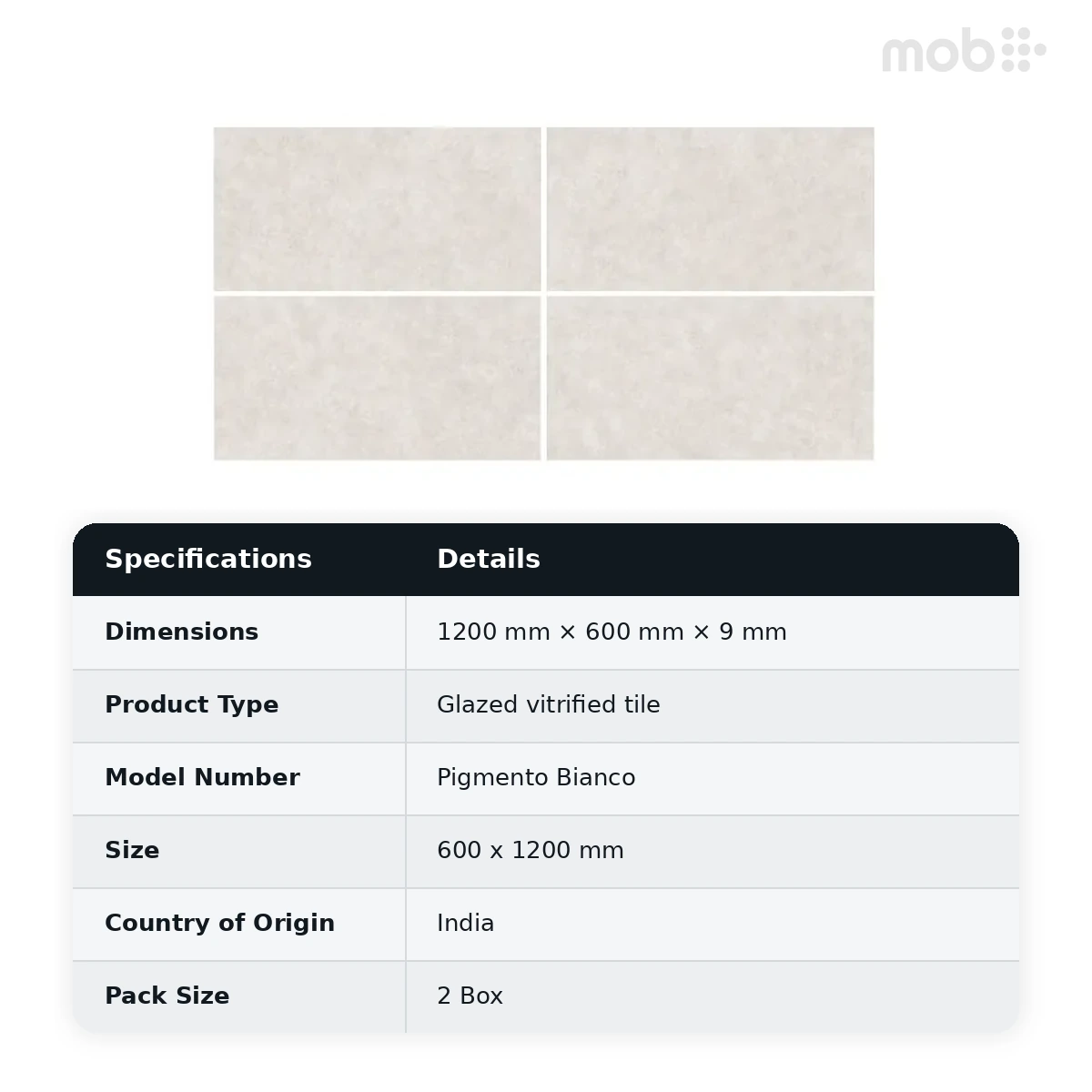 Morbi Tiles (Clancey) Matt Pigmento Bianco 600 x 1200 mm (2x4 Feet) Matt Finish 9 mm Thickness, (2 Tiles/Box and 15.5 Sqft/Box) - image 2