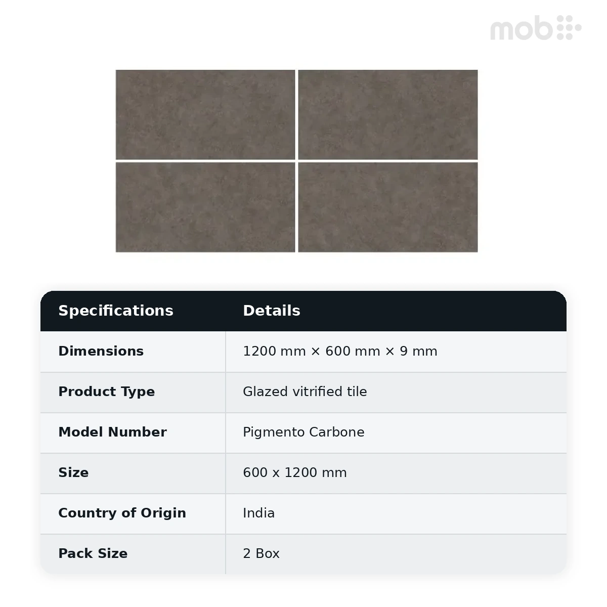 Morbi Tiles (Clancey) Matt Pigmento Carbone 600 x 1200 mm (2x4 Feet) Matt Finish 9 mm Thickness, (2 Tiles/Box and 15.5 Sqft/Box) - image 2