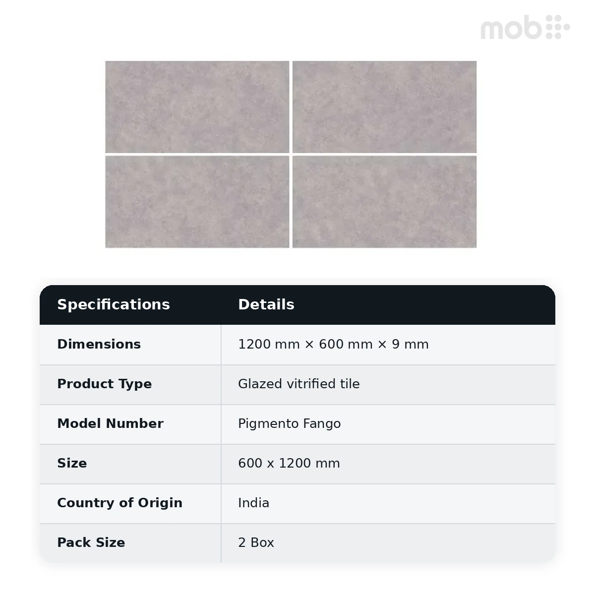 Morbi Tiles (Clancey) Matt Pigmento Fango 600 x 1200 mm (2x4 Feet) Matt Finish 9 mm Thickness, (2 Tiles/Box and 15.5 Sqft/Box) - image 2