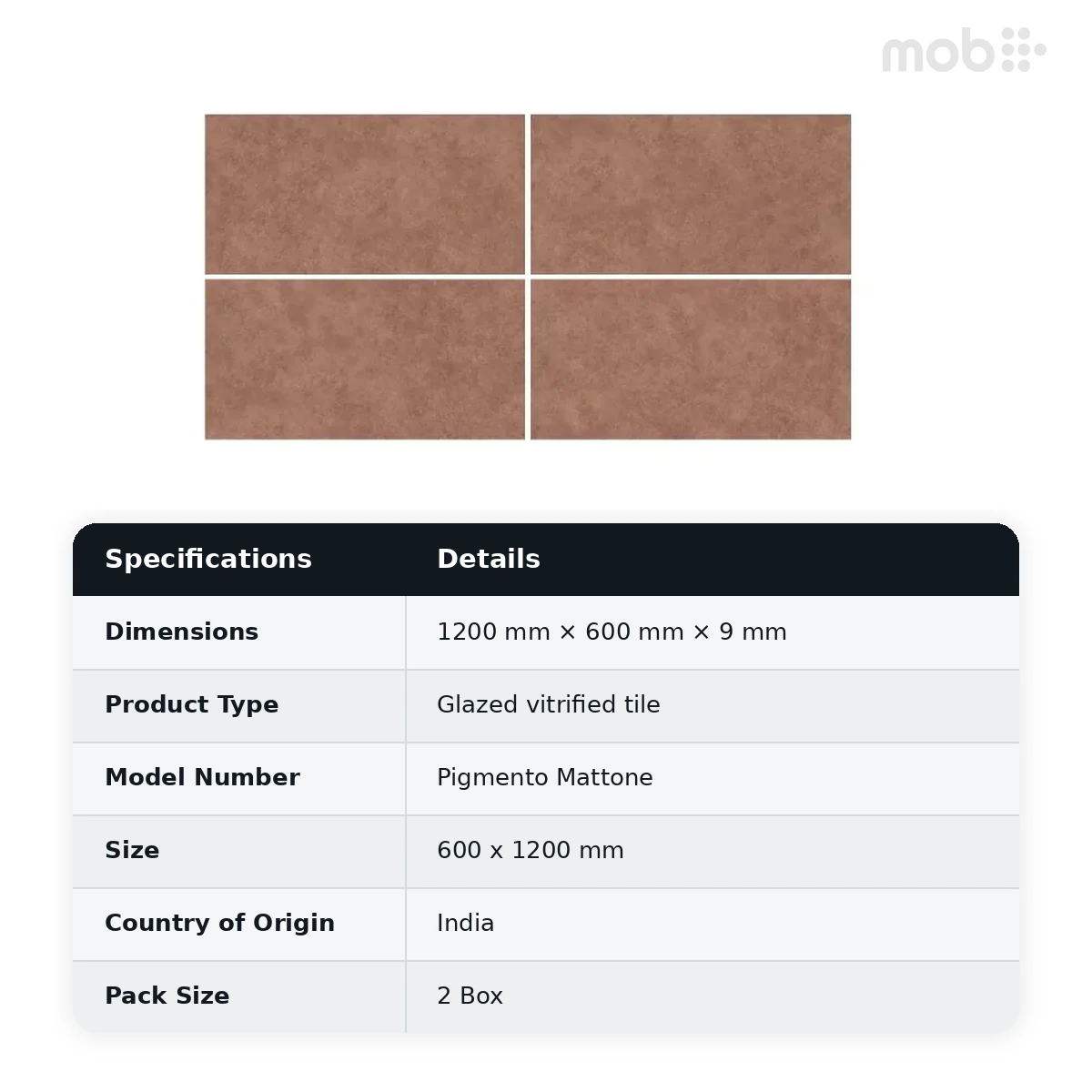 Morbi Tiles (Clancey) Matt Pigmento Mattone 600 x 1200 mm (2x4 Feet) Matt Finish 9 mm Thickness, (2 Tiles/Box and 15.5 Sqft/Box) - image 2