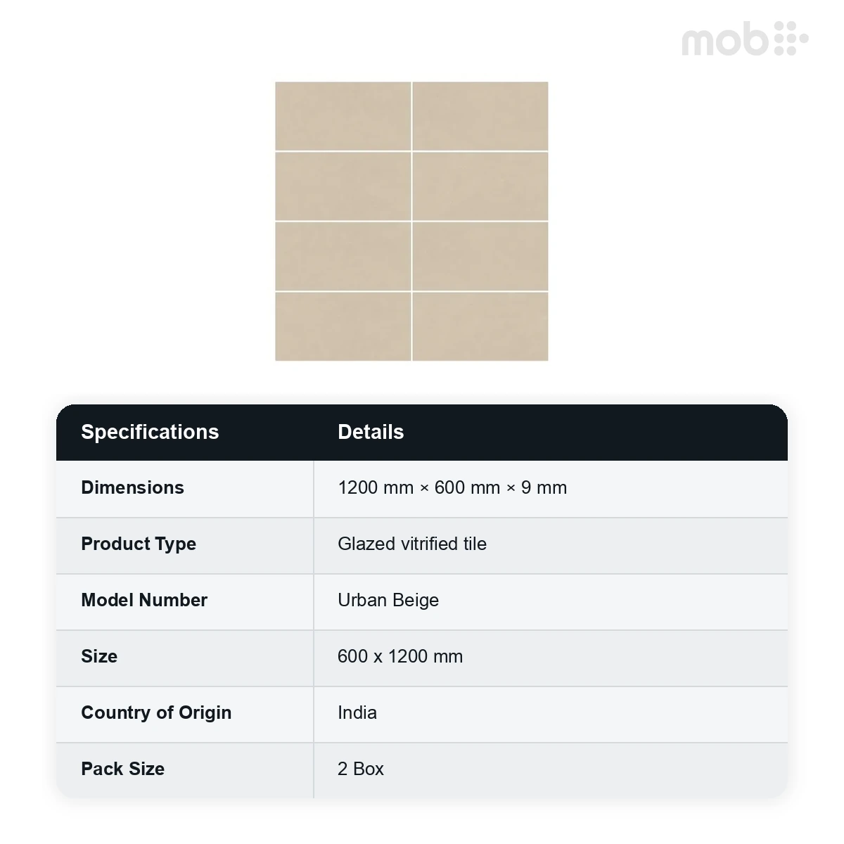 Morbi Tiles (Clancey) Subway Urban Beige 600 x 1200 mm (2x4 Feet) Matt Finish 9 mm Thickness, (2 Tiles/Box and 15.5 Sqft/Box) - image 2