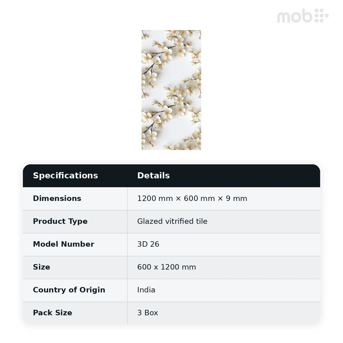 Morbi Tiles (Pengvin) 3D 3D 26 600 x 1200 mm (2x4 Feet) Glossy Finish 9 mm Thickness, (3 Tiles/Box and 23.25 Sqft/Box) - image 2