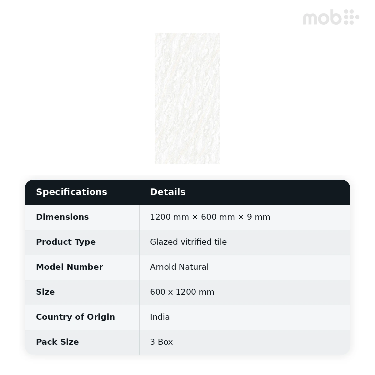 Morbi Tiles (Pengvin) DC Arnold Natural 600 x 1200 mm (2x4 Feet) Glossy Finish 9 mm Thickness, (3 Tiles/Box and 23.25 Sqft/Box) - image 2